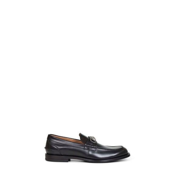 Gucci Men Black Leather Loafers With Horsebit